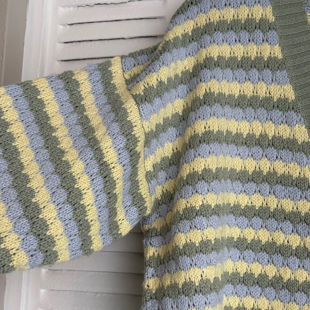 Ardene Cozy Pastel Striped Cropped Cardigan Soft Girl Aesthetic Cute Knit - Picture 6 of 7